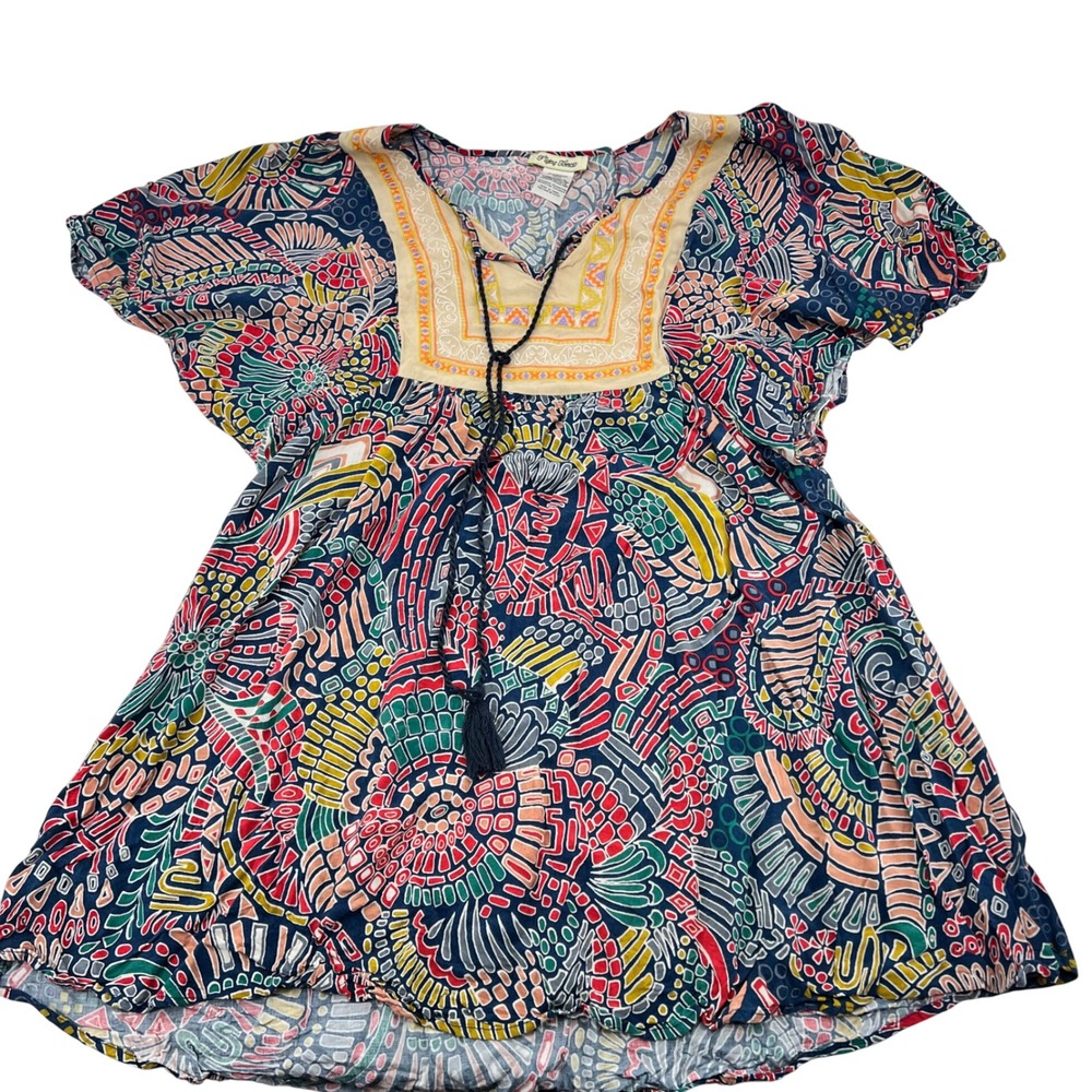 Flying Tomato Women Medium Multi Color Geometric Print Boho Tassel Tunic ID12603